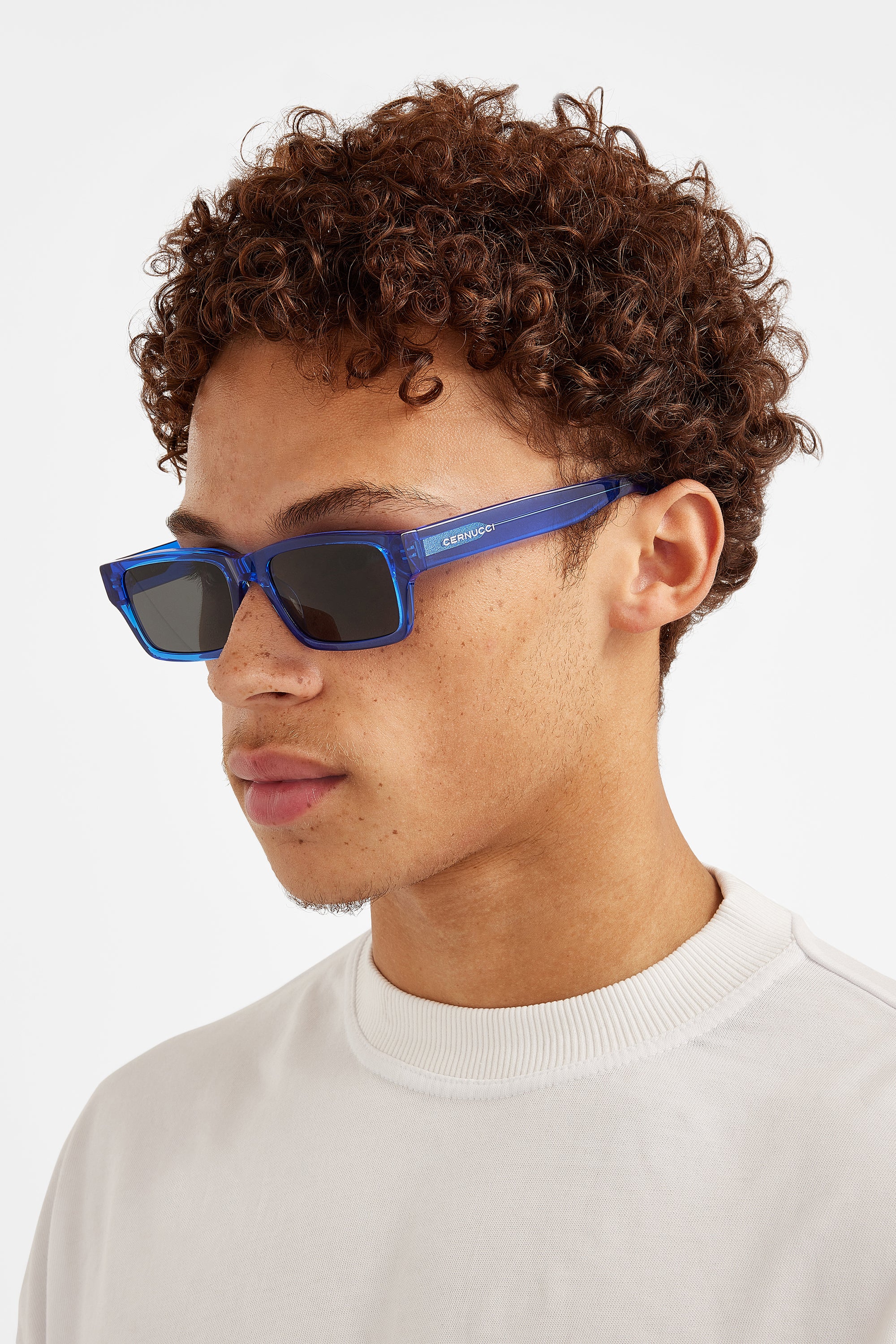 Rechteckige Acetat-Sonnenbrille - Blau